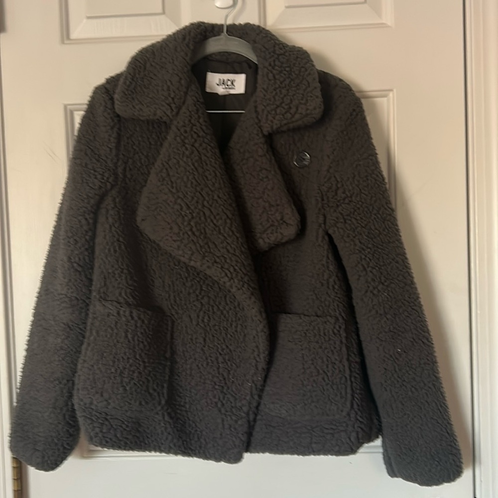Dark grey short teddy coat
